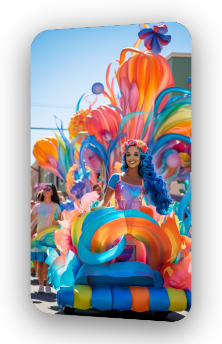 Parade Float with colorful streamers, party style, celebration, with Music and Sound Design provided by EmotionCrafters